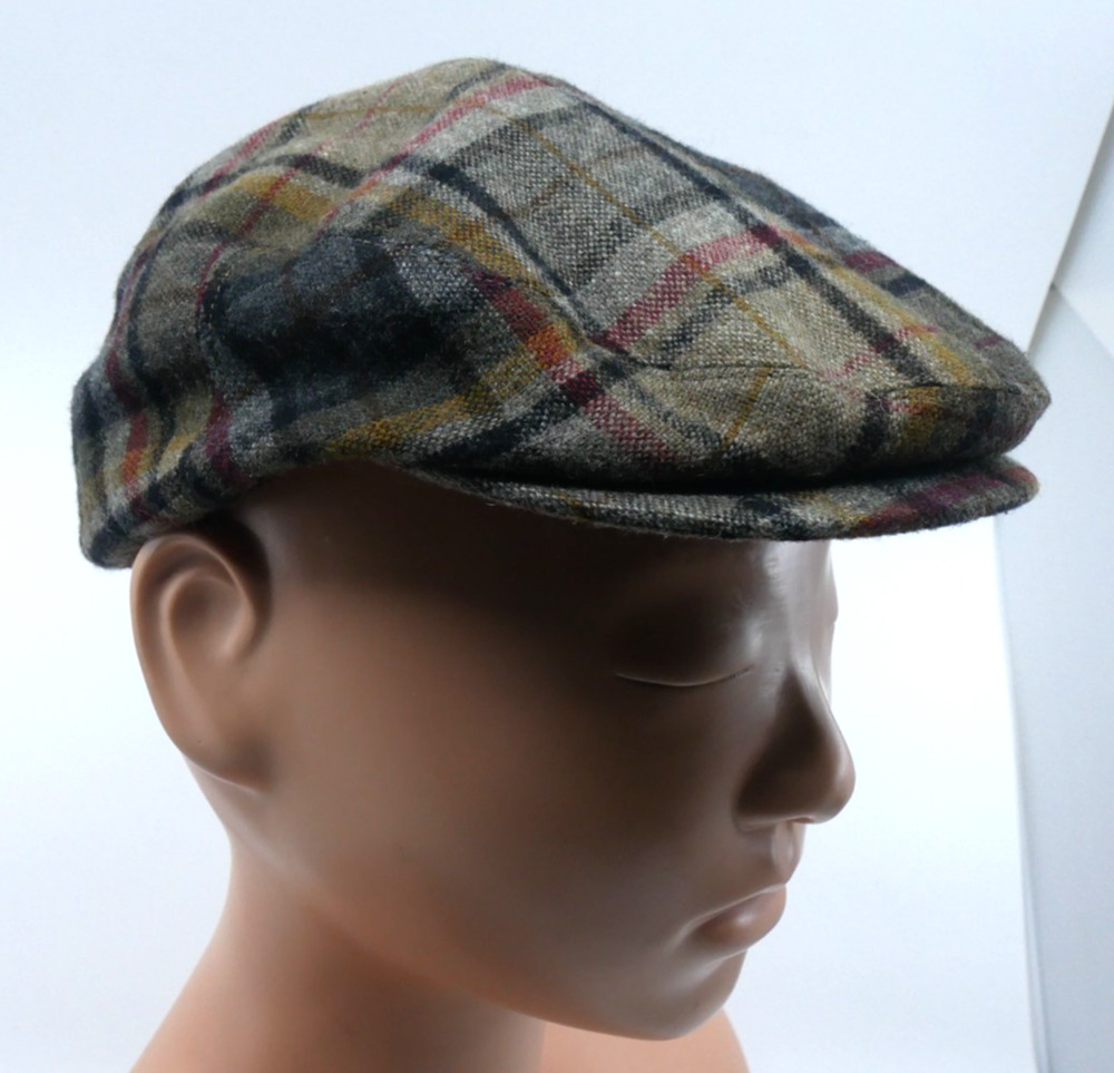 Bailey Of Hollywood Hat Cap Flat Poet Mens Medium Brown Plaid Wool Tweed